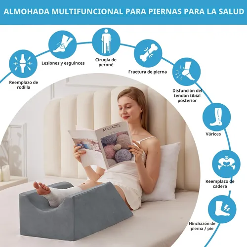 Miniatura 4 de MEGCXIT Almohada de Elevación para Piernas Circulación Sanguínea, Almohada de Cuña para Hinchazón de Piernas, Almohada de Cuña para Rodilla Post Gris
