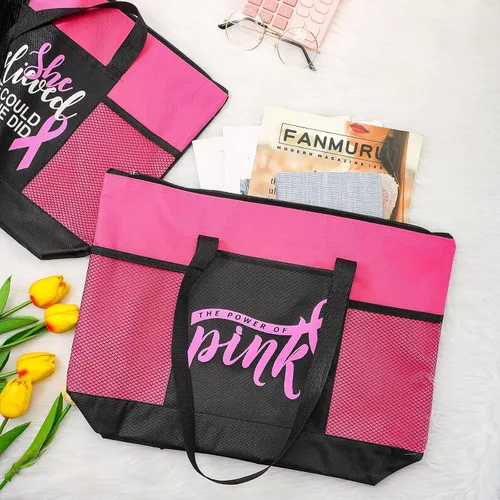 Miniatura 2 de Bolsas de regalo para concientización sobre el cáncer de mama, bolsas de señal de cinta rosa para mujer, bolsillo de malla, apoyo para concientizar