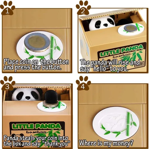 Miniatura 5 de HmiL-U Alcancía Panda que Roba Dinero, Alcancía para Niños, Banco de Monedas para Ahorrar Dinero, Robo Automático de Dinero con Voz en Inglés