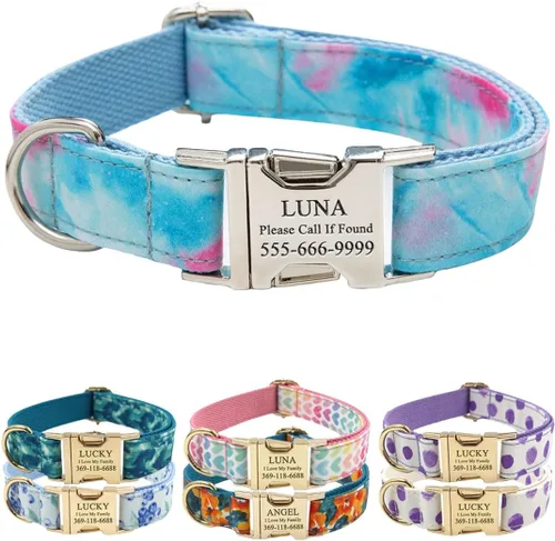 Miniatura 12 de PETDURO Collar Personalizado para Perro A cuadros Negro Blanco con Nombre y Teléfono Grabados en Hebilla de Metal Plateado para Perros Grandes