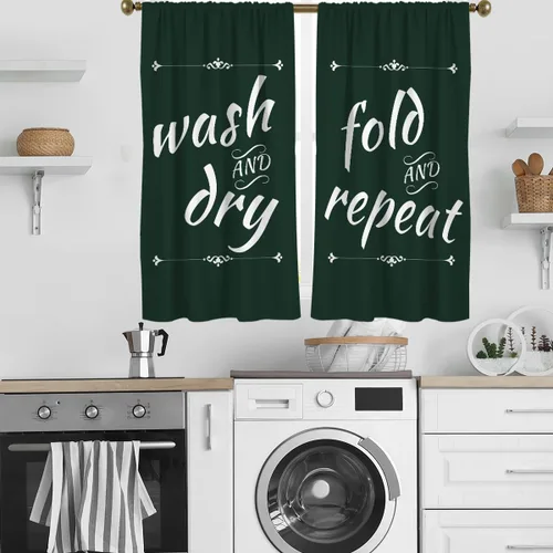 Miniatura 7 de zokyer Cortinas de cocina en blanco y negro con frases de lavado con palabras impresas en seco, divertidas, simples, pequeñas, cortas, 27.5 pulgadas