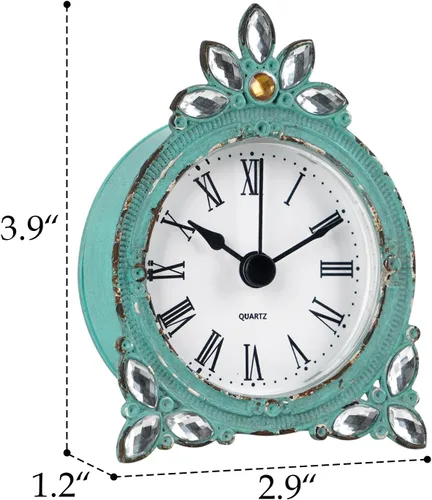 Miniatura 7 de NIKKY HOME - Reloj de mesa mini de cuarzo peltre vintage con cristal brillante de strass, 2.87 x 1.37 x 3.87 pulgadas, Aqua