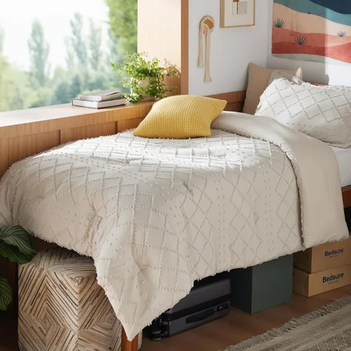 Miniatura 2 de Bedsure Juego de Edredón Tamaño Twin – Edredón beige, ropa de cama Boho con mechones estilo shabby chic para niños, juego de ropa de cama vintage