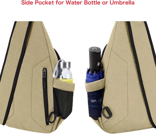 Miniatura 7 de MOSISO - Mochila bandolera de lona, mochila de día para senderismo con bolsillo antirrobo Caqui