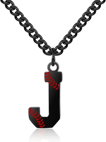 AIAINAGI Collar de béisbol con letra A-Z para niños, dije de béisbol de acero inoxidable, cadena de plata de 22 pulgadas, regalo de béisbol