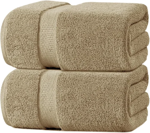 Oakias Toallas de baño beige de alta calidad, paquete de 2, 27 x 54 pulgadas, altamente absorbentes, toallas de baño de lujo de 21.16 oz/m²,
