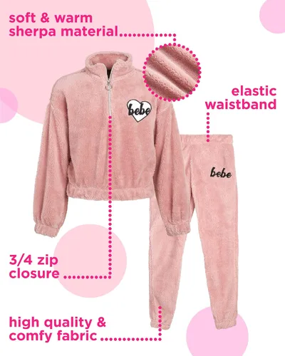 Miniatura 2 de bebe Girls' Jogger Tracksuit Set 2 Piece Sherpa Fleece Quarter-Zip Pullover Sweatshirt and Sweatpants (Sizes 7-16)