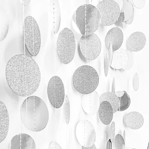 Miniatura 9 de MIAHART Guirnaldas circulares de 52 pies con puntos circulares negros, guirnalda de papel para colgar en cumpleaños, graduación, decoración