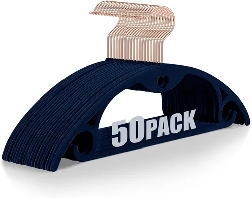 Miniatura 19 de Paquete de 50 perchas de terciopelo: perchas de fieltro resistentes para camisas, suéteres, sin protuberancias de hombro, antideslizantes, delgadas