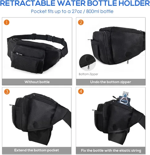 Miniatura 2 de NOOLA Riñonera de Cintura para Hombres Mujeres, Bolsa de Cintura Ligera con Soporte para Botella de Agua, Bolsa de Cintura Ajustable con Múltiples