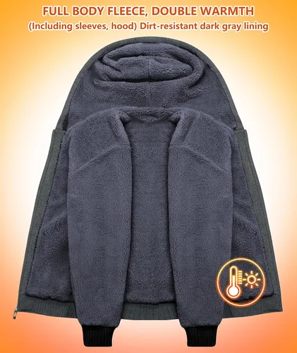 Miniatura 24 de GEEK LIGHTING Sudadera con capucha y cremallera para hombre, forro polar, chaqueta gruesa con capucha para invierno, cálida sudadera atlética