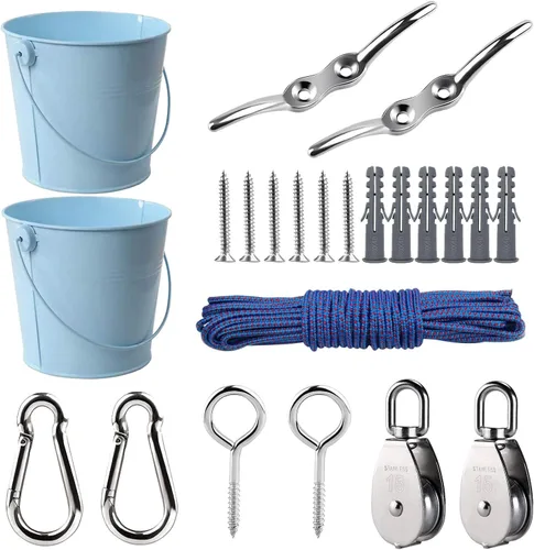 Miniatura 11 de FUQUN Accesorios para Casa del Árbol y Casa de Juegos para Niños, Polea de Cubo Resistente con Cable, Juguetes de Escalada al Aire Libre para Niños
