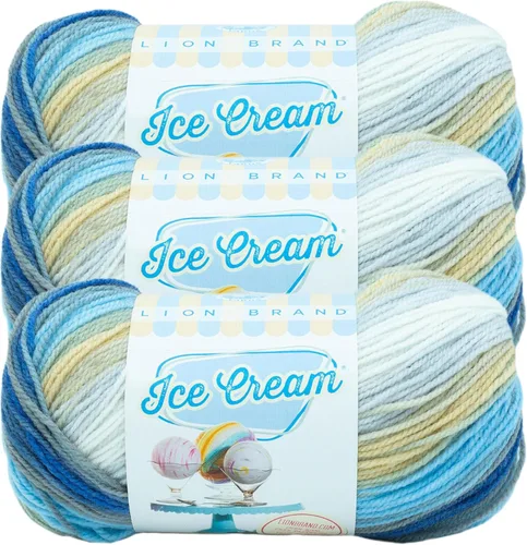 Miniatura 8 de Lion Brand Yarn, Hilo para Bebé Ice Cream para tejer, ganchillo y manualidades, Baseball Nut, 1 paquete, fibra acrílica colorida de peso DK