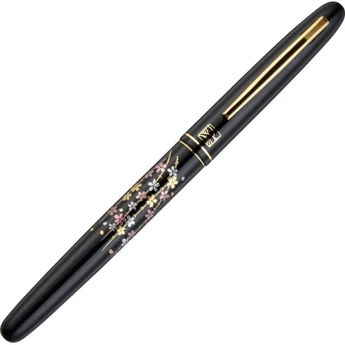 Miniatura 6 de Kuretake DU184-315 - Brocha estilográfica, Maki-e Monogatari, flor de cerezo de peonía, negro, eje negro