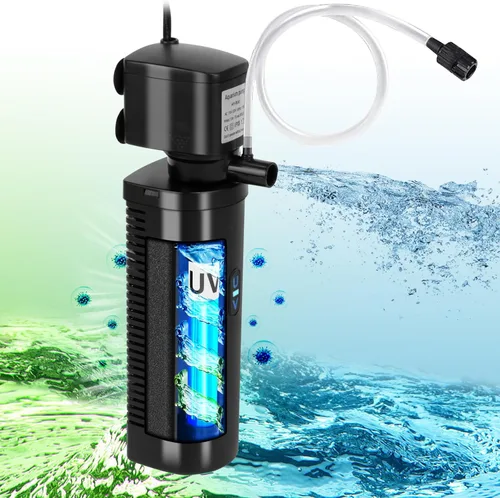 Miniatura 7 de Filtro Pequeño para Estanque de 75-300 Galones, Filtro de Acuario U-V Máquina Limpieza Verde Sumergible Bomba Potente Filtro de Cartucho 600GPH