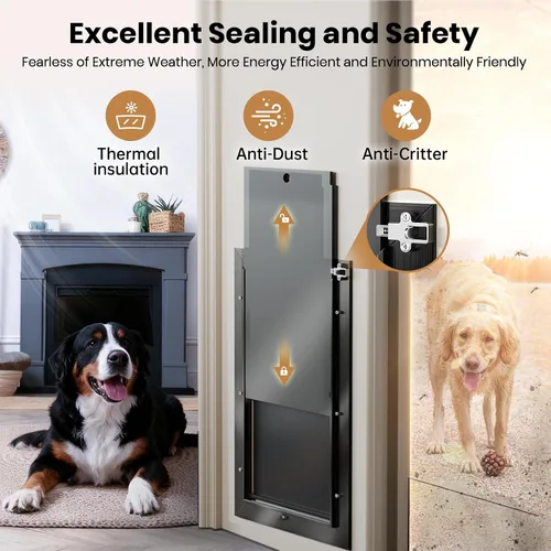 Miniatura 4 de Puerta XL para Perro de Aluminio para Puerta Exterior, Puerta Extra Grande para Perro, Puerta Resistente para Mascotas, Dobles Solapas Magnéticas