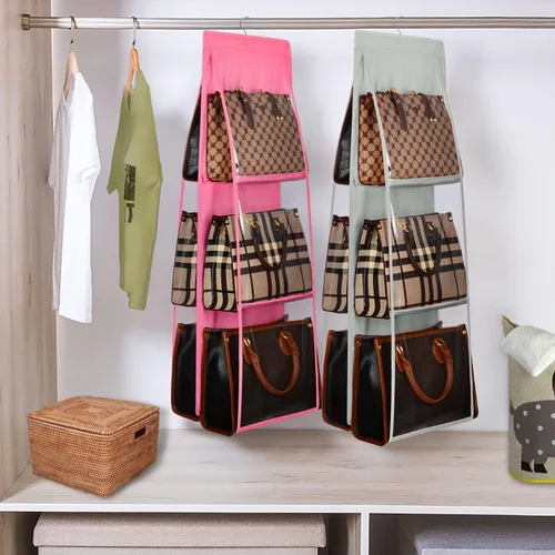 Miniatura 6 de Lirex Organizador colgante de bolso mediano y grande, 6 bolsillos, organizador plegable para colgar bolsos, tela Oxford, colgador de almacenamiento
