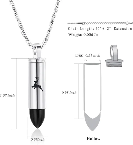 Miniatura 3 de Yinplsmemory Joyería de cremación para cenizas, medallón de ciervo y bala colgante de urna para cenizas, recuerdo de joyería conmemorativa