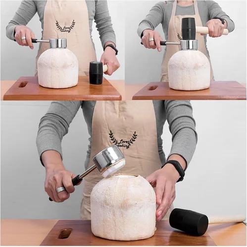 Miniatura 5 de Kit de herramientas de abridor de coco - Abridor de gato de coco de acero inoxidable con mazo de goma