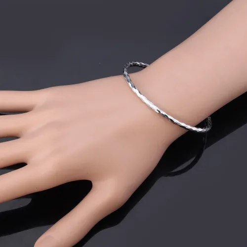 Miniatura 5 de U7 delicado brazalete de puño simple de platino bañado en oro real de 18K, joyería moderna.