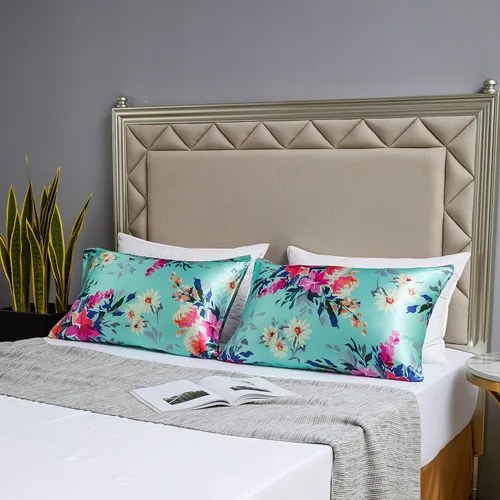 Miniatura 5 de MR&HM - Funda de almohada de satén 16- verde floral