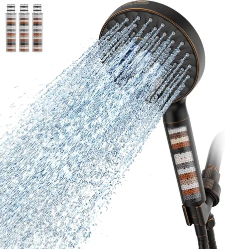 Miniatura 13 de SR SUN RISE Cabezal de ducha filtrado con mango de alta presión, 9 modos de rociado, cabezal de ducha desmontable, filtros suavizadores de agua