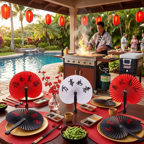 Miniatura 4 de Jetec 5 abanicos de mano plegables chinos, abanicos de mano de papel japonés oriental para decoración de fiestas de boda, juego de fanáticos