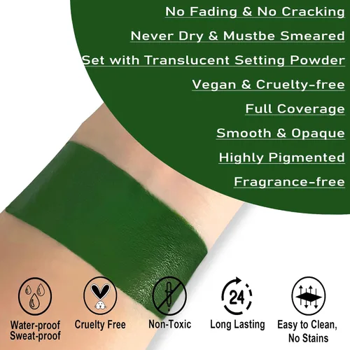 Miniatura 2 de CCbeauty Barra de pintura facial verde bruja, kit de pintura facial, base de maquillaje SFX crema verde oscuro, pintura corporal profesional
