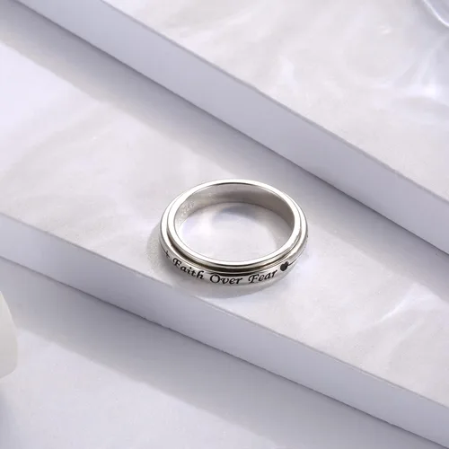 Miniatura 19 de 925 Sterling Silver Spinner Fidget Ring for Women: Musical Note Viking Rune Heartbeat Anxiety Stress Relieving Rotatable Ring Faith Hope Love