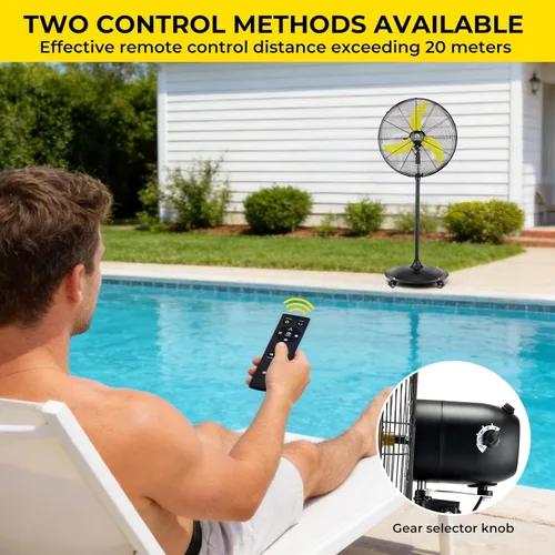 Miniatura 3 de FUGOO Ventilador de Pedestal Oscilante para Exteriores de 24 pulgadas con Control Remoto, Motor BLDC Completamente Sellado, Ventilador de Exterior