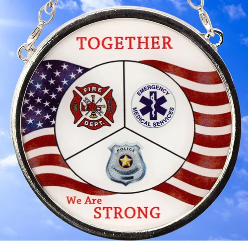 Miniatura 6 de First Responder - Atrapasoles - Rescate de bomberos - Policía - Médico - Juntos somos fuertes - Bandera estadounidense - 3 pulgadas de diámetro