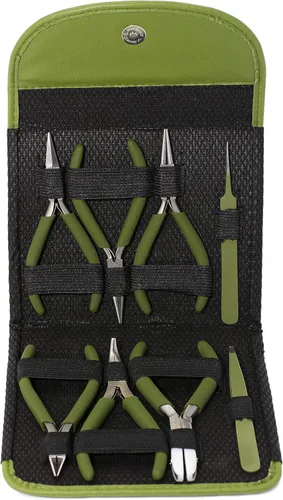 Miniatura 4 de The Beadsmith Alicates de color de moda – Juego de 8 herramientas delgadas a juego de color – Embrague a juego en verde oliva – Kit de suministro