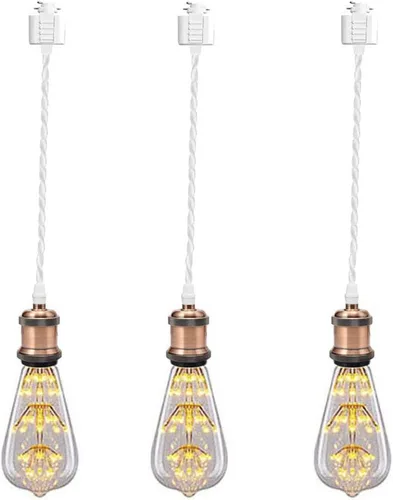 Miniatura 10 de Kiven 3 luces H System Track Mini colgante, soporte de lámpara con acabado negro perla, kit de luces de riel, colgante de rosa, tela trenzada