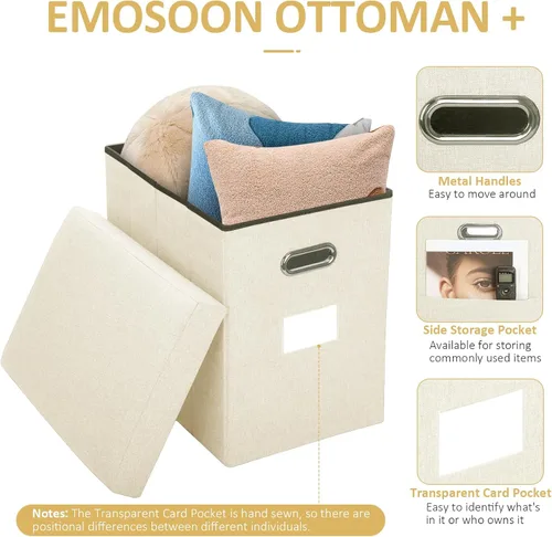 Miniatura 4 de Otomana alta con almacenamiento plegable de tela, otomana plegable pequeña y delgada con tapa y manijas para habitación, reposapiés, taburete