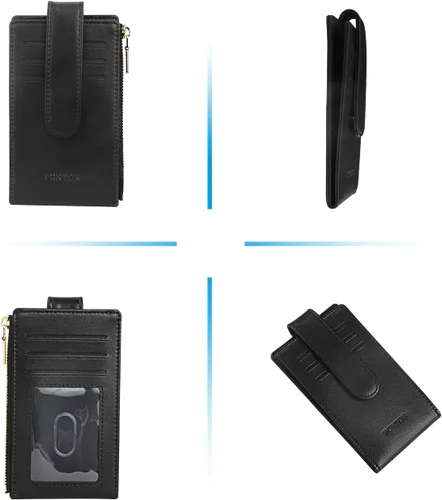 Miniatura 6 de FUNTOR - Carteras pequeñas para mujer, soporte delgado y plegable para tarjetas de crédito con bolsillo para monedas con cremallera, A: Negro