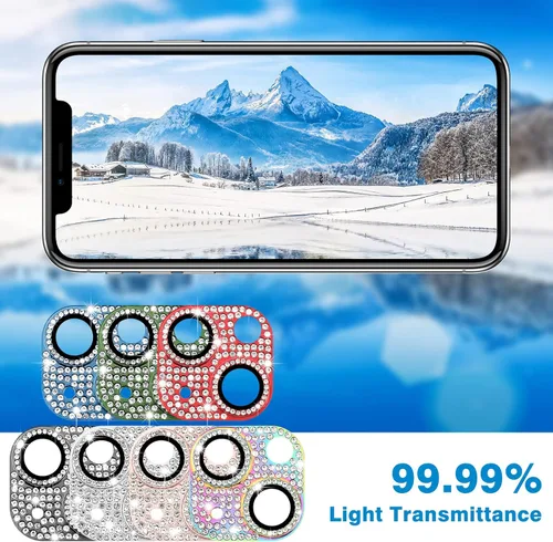 Miniatura 32 de Protector de lente de cámara diseñado para iPhone 12 Pro Max, con diamantes de imitación 3D con diamantes de imitación 9H, vidrio templado, Rosado