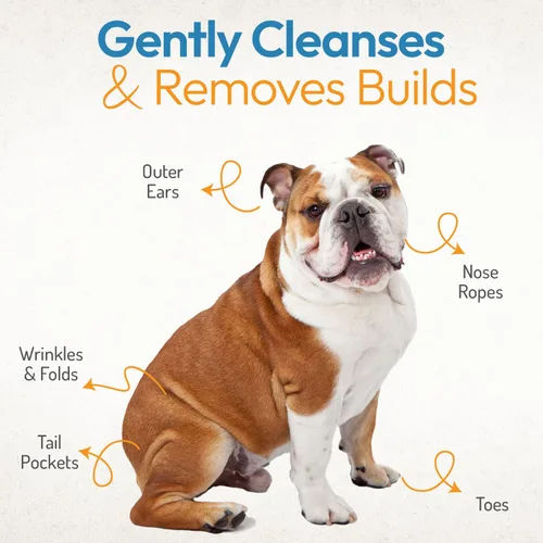 Miniatura 7 de Bulldog - Toallitas antiarrugas para perros, desodorizantes y calmantes con extracto de madreselva, no irritantes, limpian arrugas, pliegues, patas
