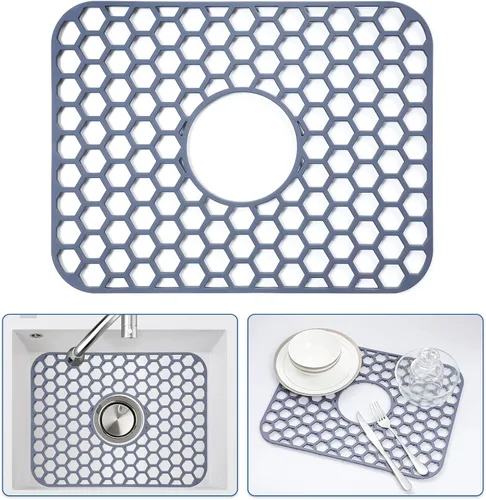 Miniatura 35 de Bestjing Tapete de silicona para fregadero - Protectores para fregadero de cocina con drenaje central, accesorio de rejilla de cocina de 26" x 14