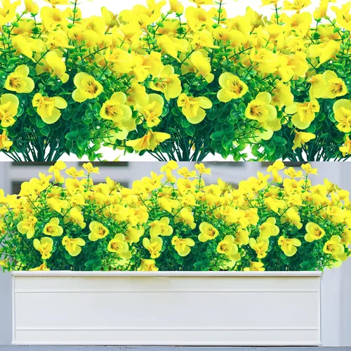 Miniatura 13 de 8 paquetes de flores artificiales para exteriores, resistentes a los rayos UV, flores de plástico sintético para exteriores, patio, jardín, porche