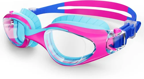 Kids Swim Goggles, Anti-Fog UV Protection, Leakproof Adjustable Strap Swimming Goggles for Boys Girls Ages 6–14 Azul púrpura - Lente transparente