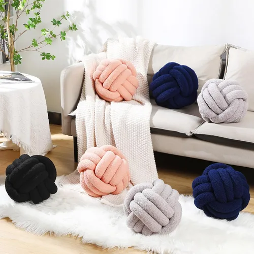 Miniatura 2 de Namalu 2 almohadas de nudo, decorativas, redondas, de felpa, círculos anudados, suaves, para habitación, sofá, hogar, cama, suelo