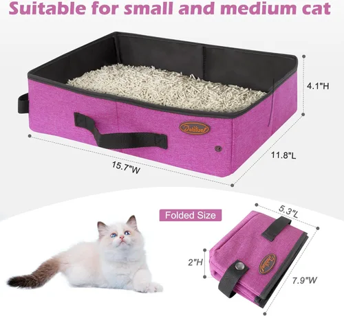 Miniatura 6 de Arenero portátil para gatos de viaje Deblue en auto, porta-arena plegable para gatos resistente al agua, caja de arena móvil para exteriores, apto