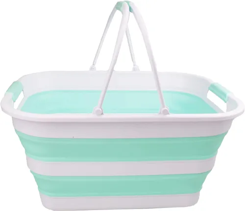 Miniatura 7 de SAMMART Tina plegable de 29 L (7.6 galones) con asa, cesta de picnic portátil al aire libre, contenedor de almacenamiento que ahorra espacio