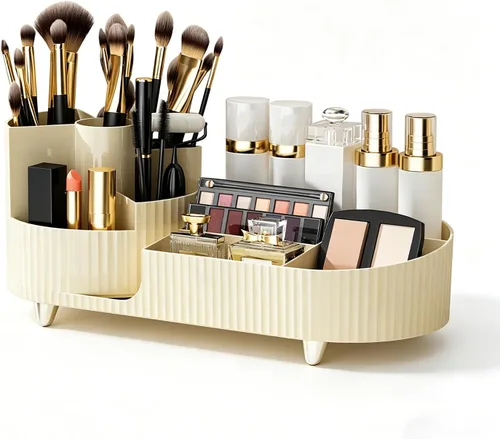 Miniatura 9 de Organizador giratorio de 360° para brochas de maquillaje, 5 ranuras para cosméticos, esmalte de uñas, suministro de arte, cuidado de la piel