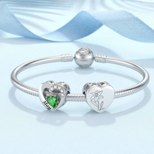 Miniatura 53 de SEVENWELL Dijes de piedra natal con flor grabada para el mes de nacimiento, pulsera de plata de ley 925, feliz cumpleaños para mujer