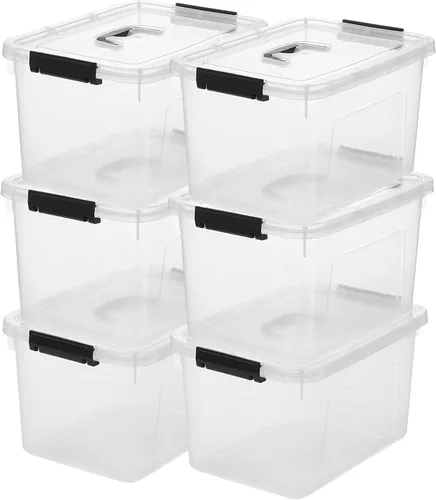 Miniatura 12 de Contenedores de almacenamiento de plástico de 19 cuartos de galón con tapas, paquete de 6 cajas organizadoras apilables transparentes con asa