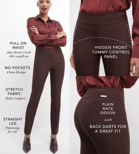 Miniatura 4 de Rekucci Pantalón de pierna recta cómodo para mujer con control de abdomen