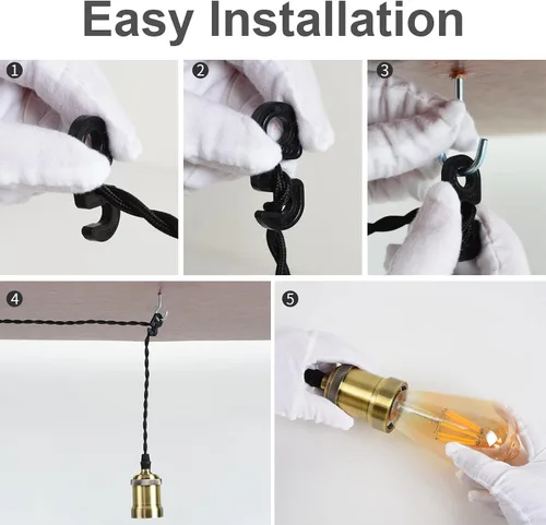 Miniatura 4 de Kit de cable de luz colgante con interruptor regulador, luces colgantes estilo granja de 19.69 pies de longitud del cable de alimentación, cable