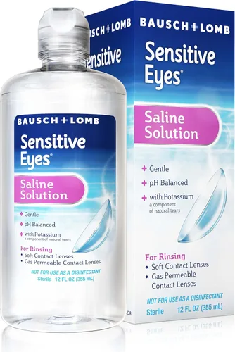 Miniatura 2 de Bausch + Lomb Solución salina para ojos sensibles, enjuague diario suave para lentes de contacto suaves y permeables a los gases, con potasio, 12