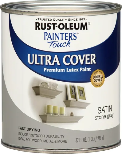 Miniatura 10 de Rust-Oleum Brush On Paint 224430T Painter's Touch - Pintura de látex, cuarto de galón, imprimación blanca plana acrílica, 32 onzas líquidas